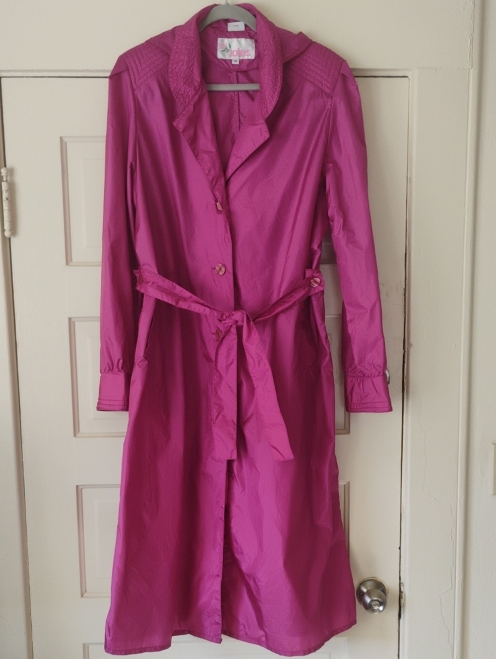 totes Fuchsia Long Sleeve Trench Raincoat with Belt Sz 18 Removable Hood